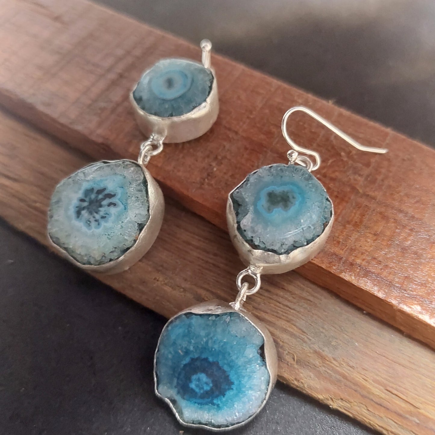 Blue Solar Quartz 925 Sterling Silver Earrings Solar Druzy Gemstone Earrings