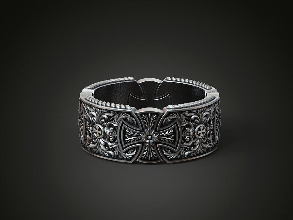 925 Silver Templar Cross Band Ring Gothic Christian Faith Hope Love Ring US5 ~15