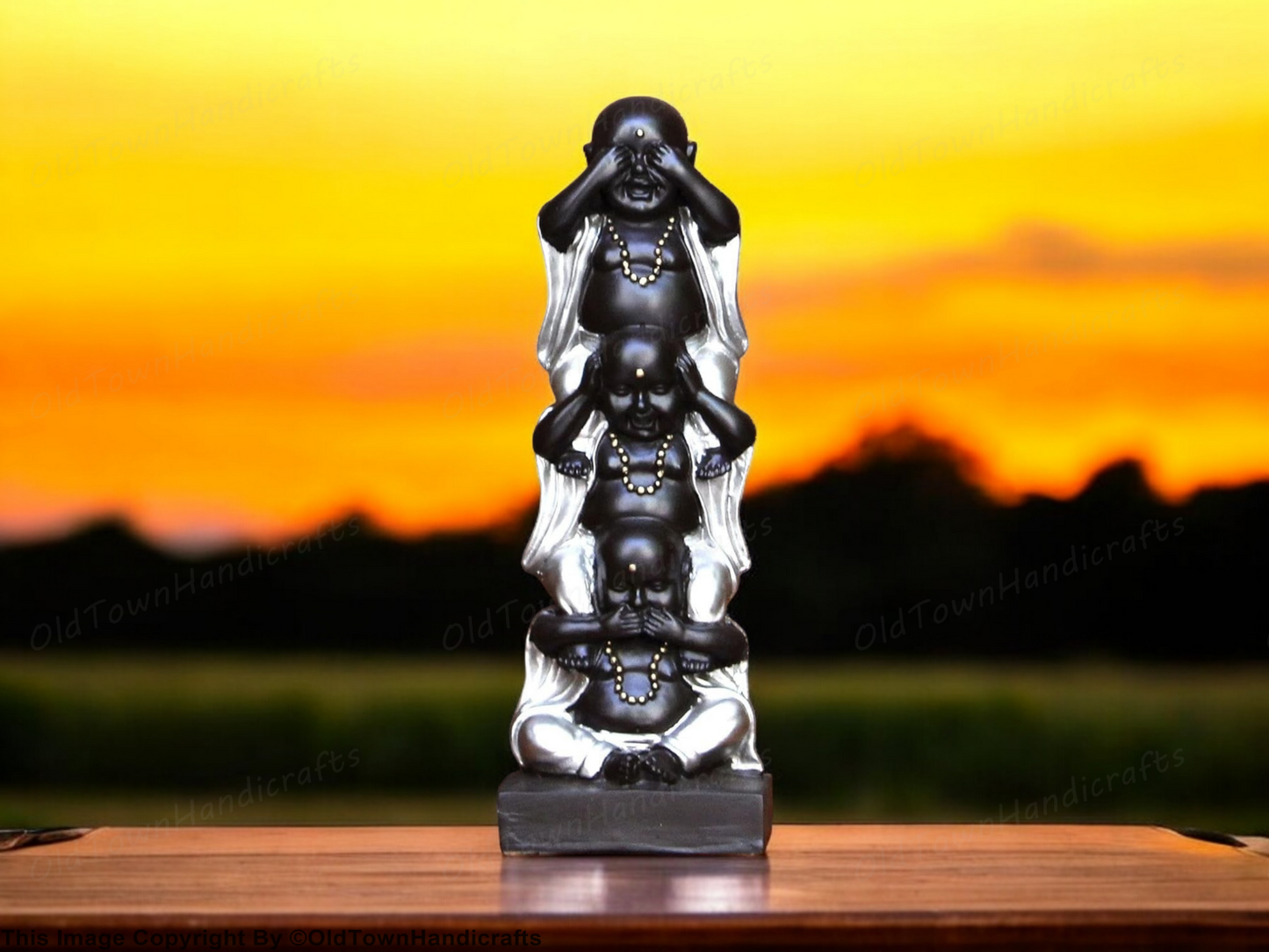 Resin Buddha Showpiece Handcrafted Silver & Black Decor | Home Office Desk Decor