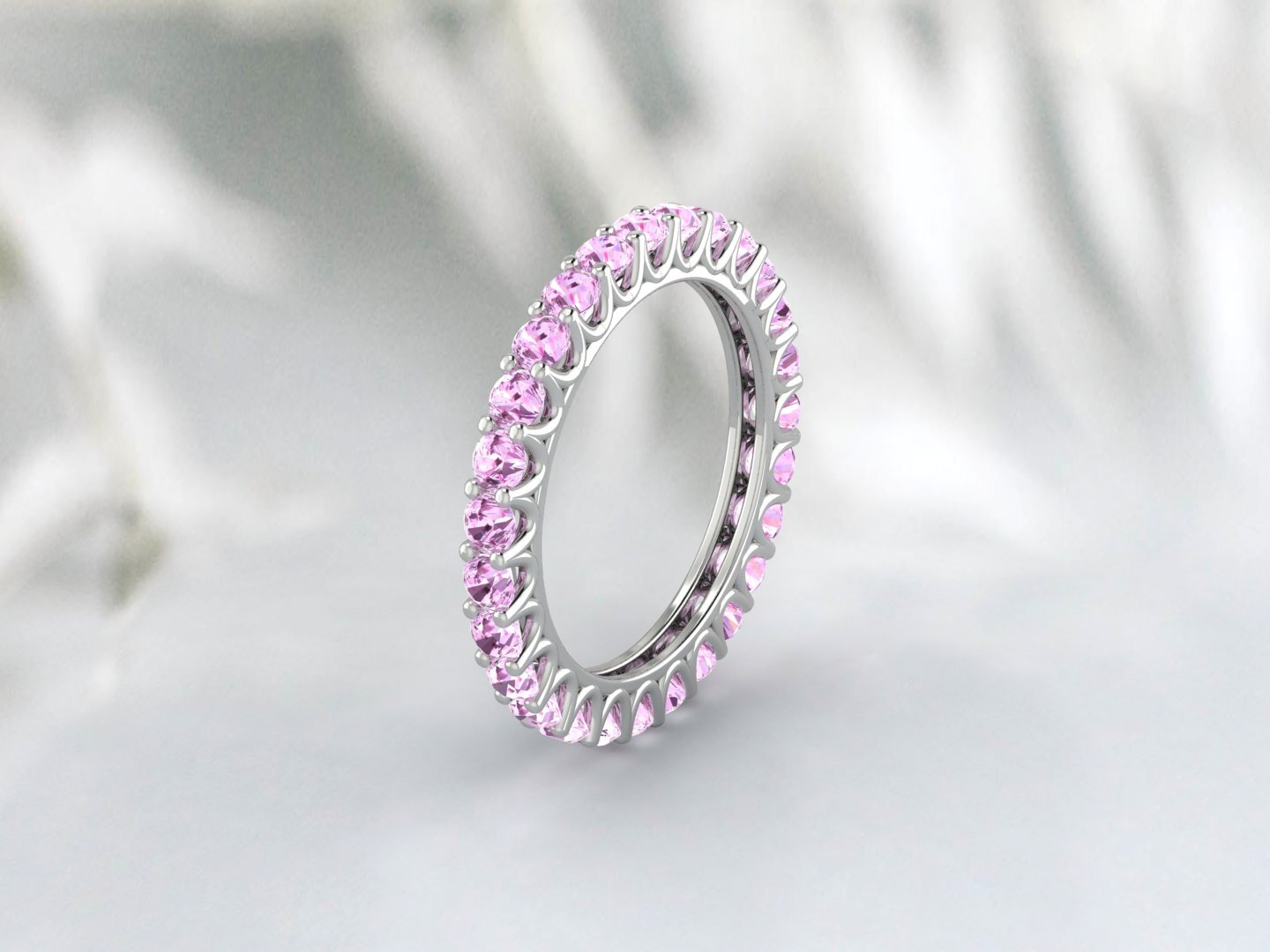 Natural Round Pink Sapphire Band Eternity Stacking Promise Fine Silver Band