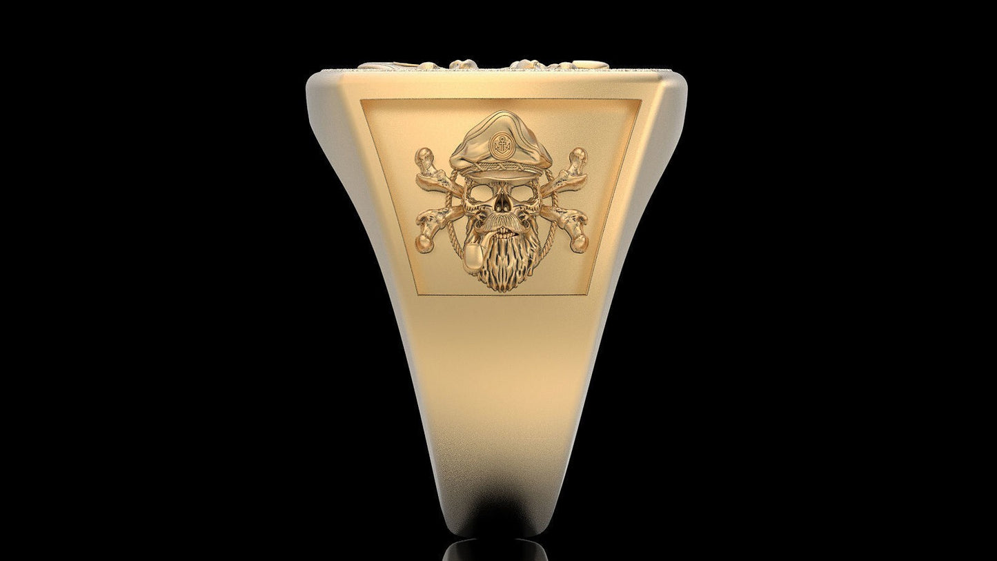 Brass Pirate Captain Ring Cross Bone Biker Style US5 ~15 Custom Skull Ring Gift