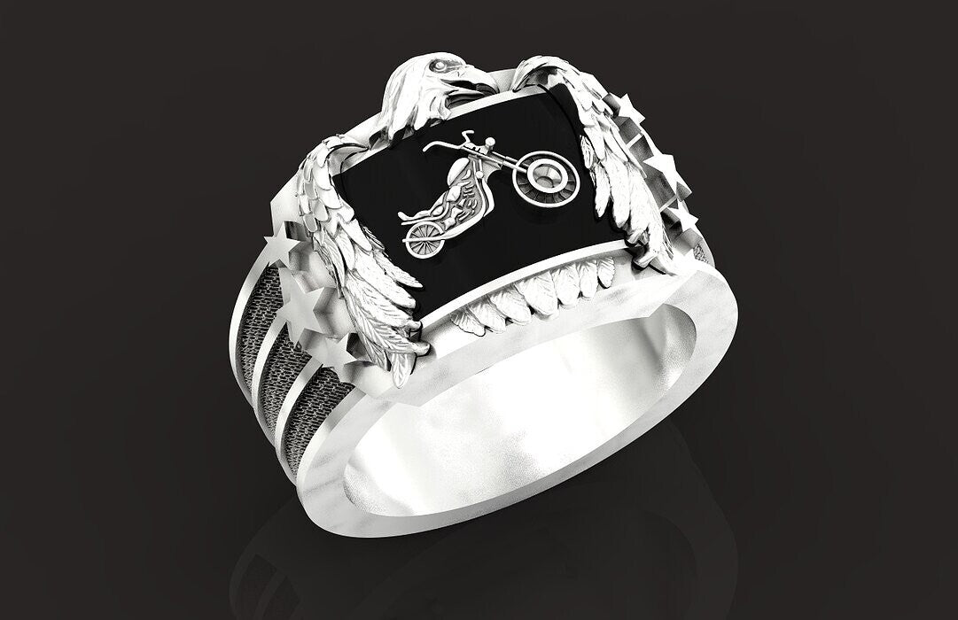 925 Silver Eagle Biker Ring Gothic Punk Signet Ring US5~15 Vintage Style Ring