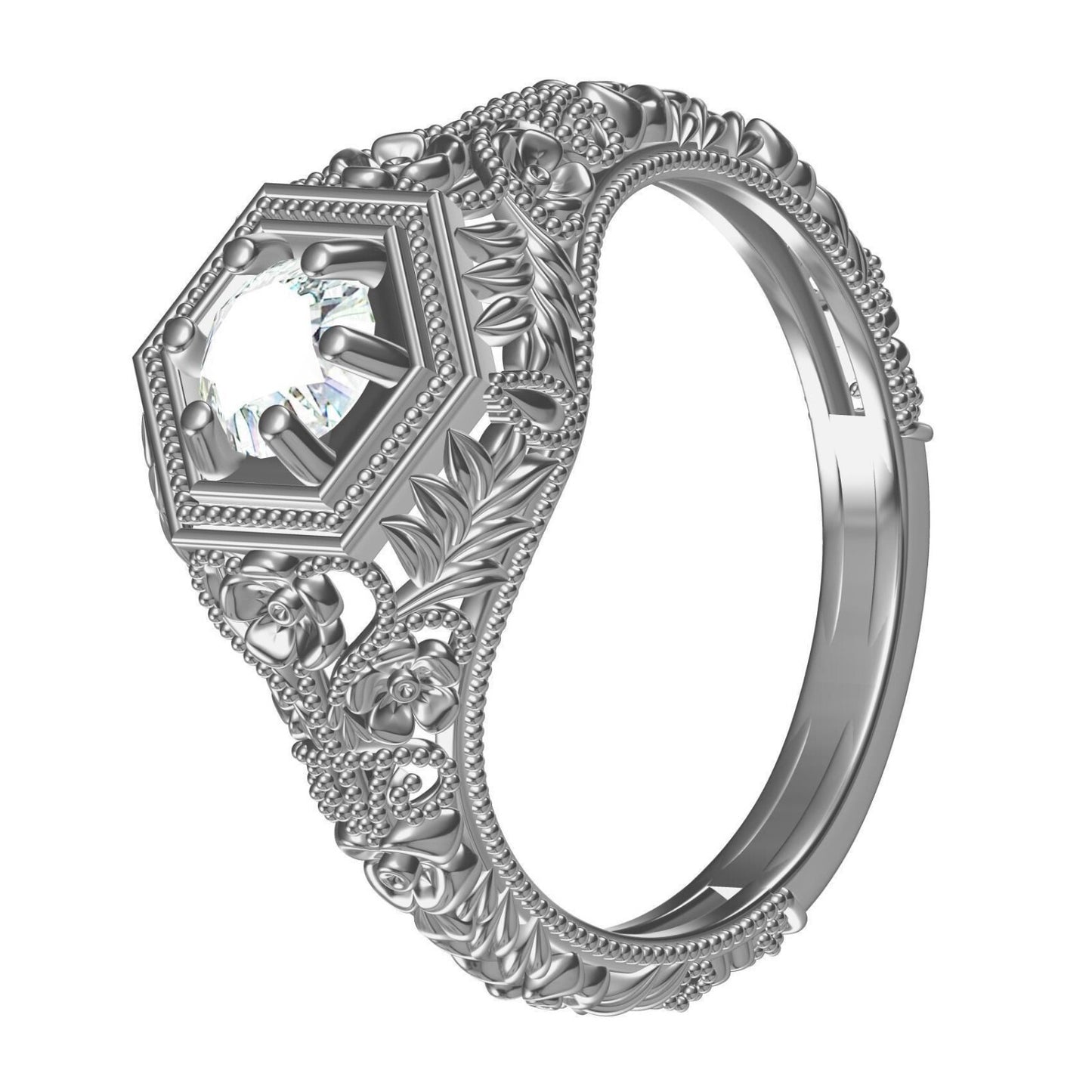 Art Deco Round Lab Created Solitaire Engagement Ring 925 Silver US5-15 Gift Ring