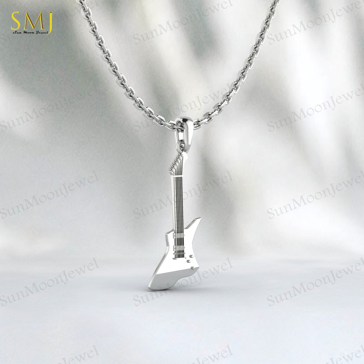 Guitar 925 Sterling Silver Pendant Guitar Lovers Necklace Pendant
