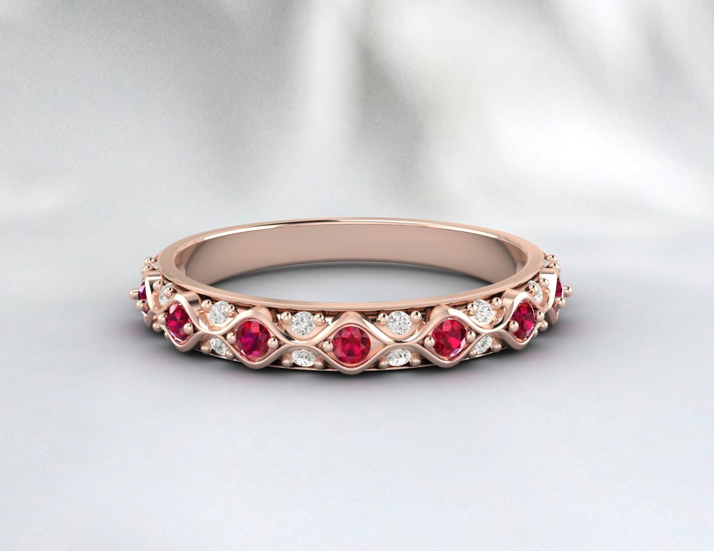 Ruby Cz Diamond Wedding Band Fine Silver Antique Unique Vintage Band Lab Created