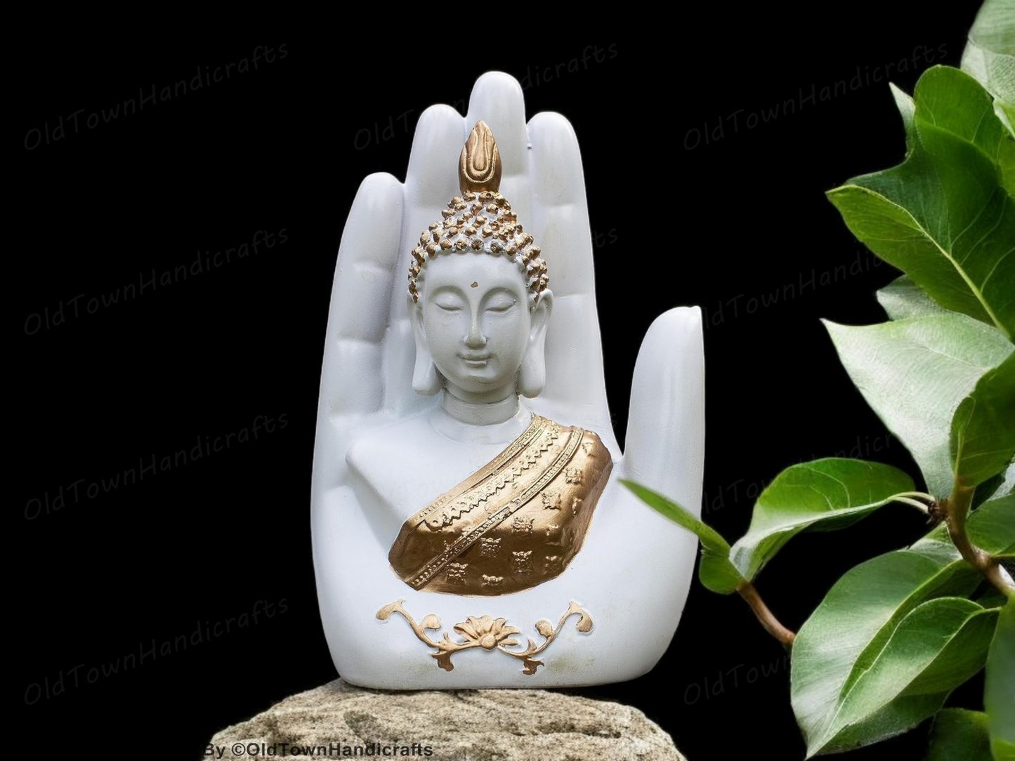 Buddha Statue White Golden Buddha Idol Peaceful Home Decor for Study Living Room