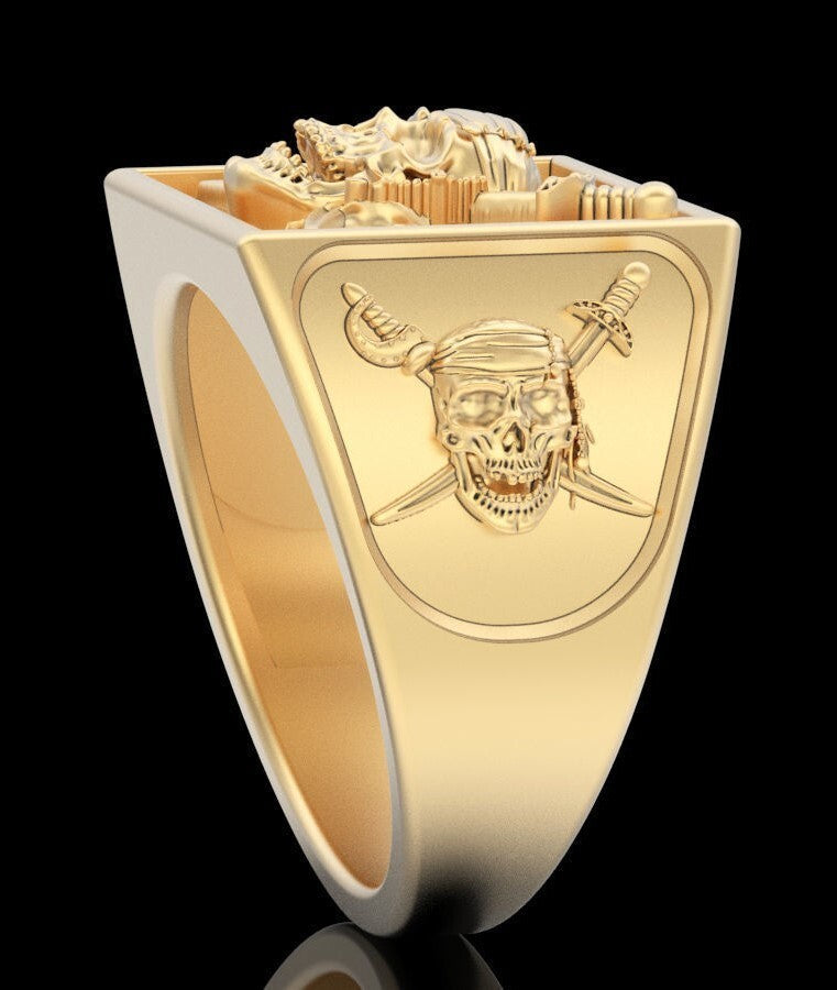 Gothic Brass Pirate Skull Ring Biker Men’s Handcrafted Bold Skull Jewelry US5~15