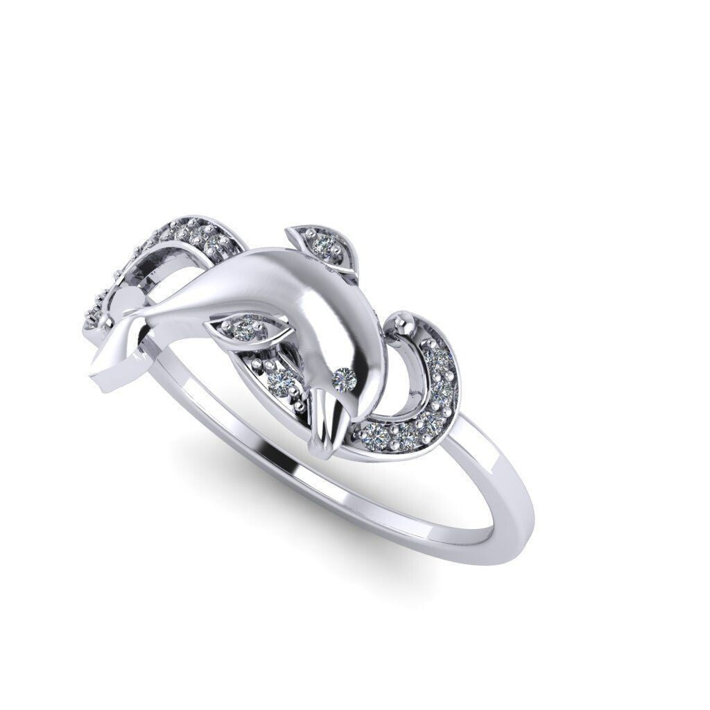 Dolphin Moissanite Engagement Ring Vintage Silver Dolphin Ring Wedding US5~15