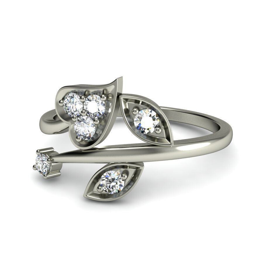 925 Silver Leaf Zircon Ring Dazzling White Cubic Zirconia Handmade Ring Us5~ 15
