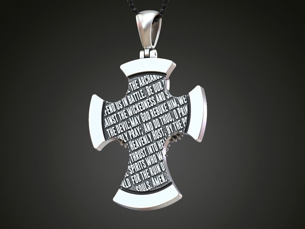 925 Silver Cross Saint Michael the Archangel with Prayer Pendant Necklace Unisex