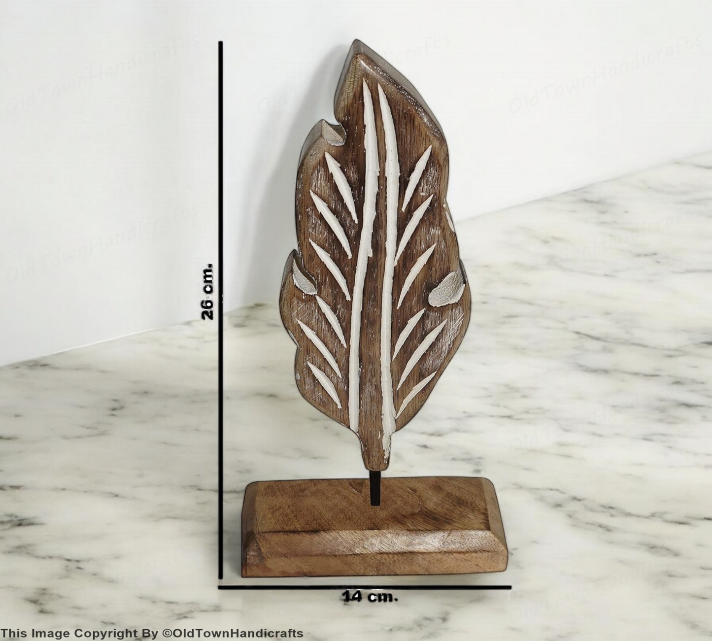 Handcrafted Wooden & Iron Leaf Holder Whitewash Natural Home Office Decorative