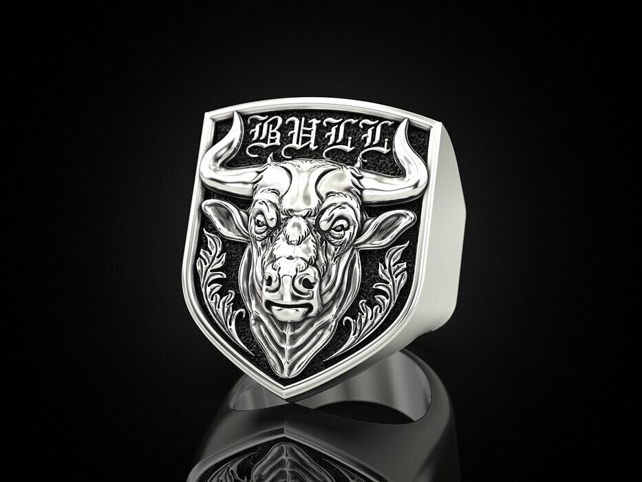 925 Silver Zodiac Taurus Bull Head Signet Ring For Men US5~15 Biker Jewelry Ring