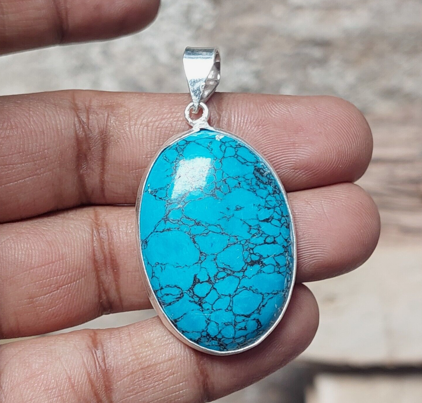 Natural Oval Turquoise Gemstone 925 Sterling Silver Woman Pendant Gift For Her