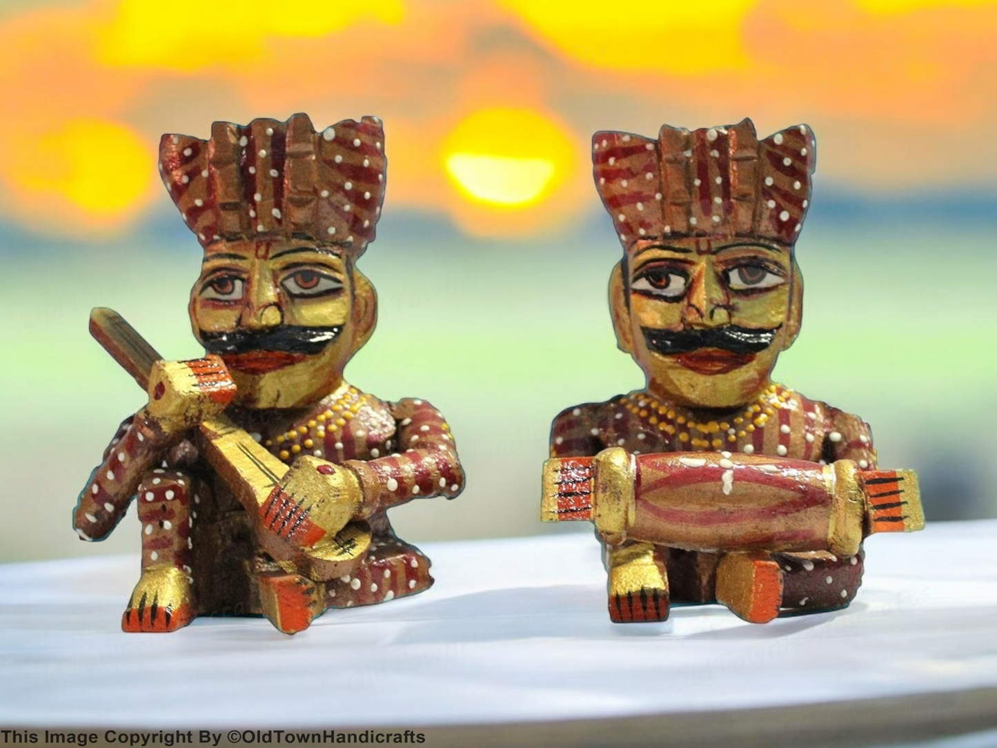 Handmade Wooden Musician Figurine Set Rajasthani Art Decor Gift for Home Office