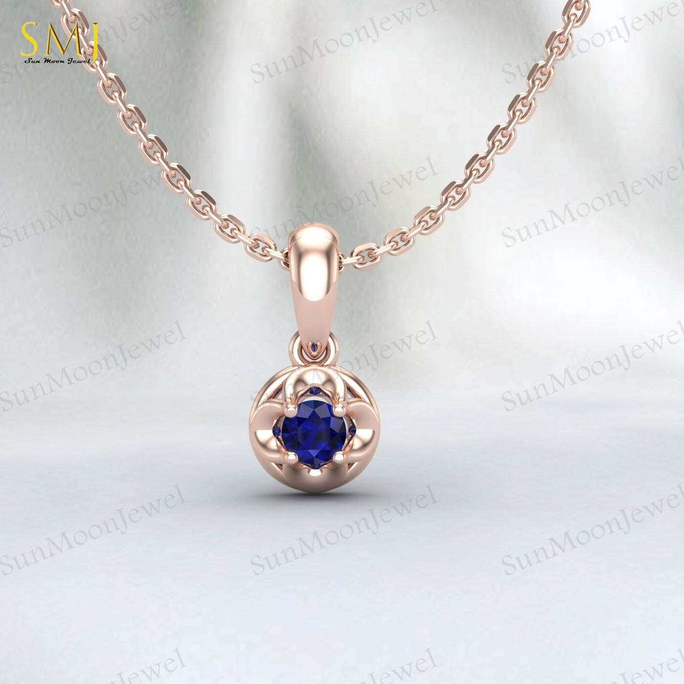 Lab Created Blue Sapphire Necklace Sepetember Birthstone 925silver Gift For Love
