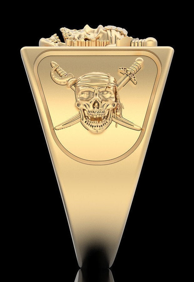 Gothic Brass Pirate Skull Ring Biker Men’s Handcrafted Bold Skull Jewelry US5~15