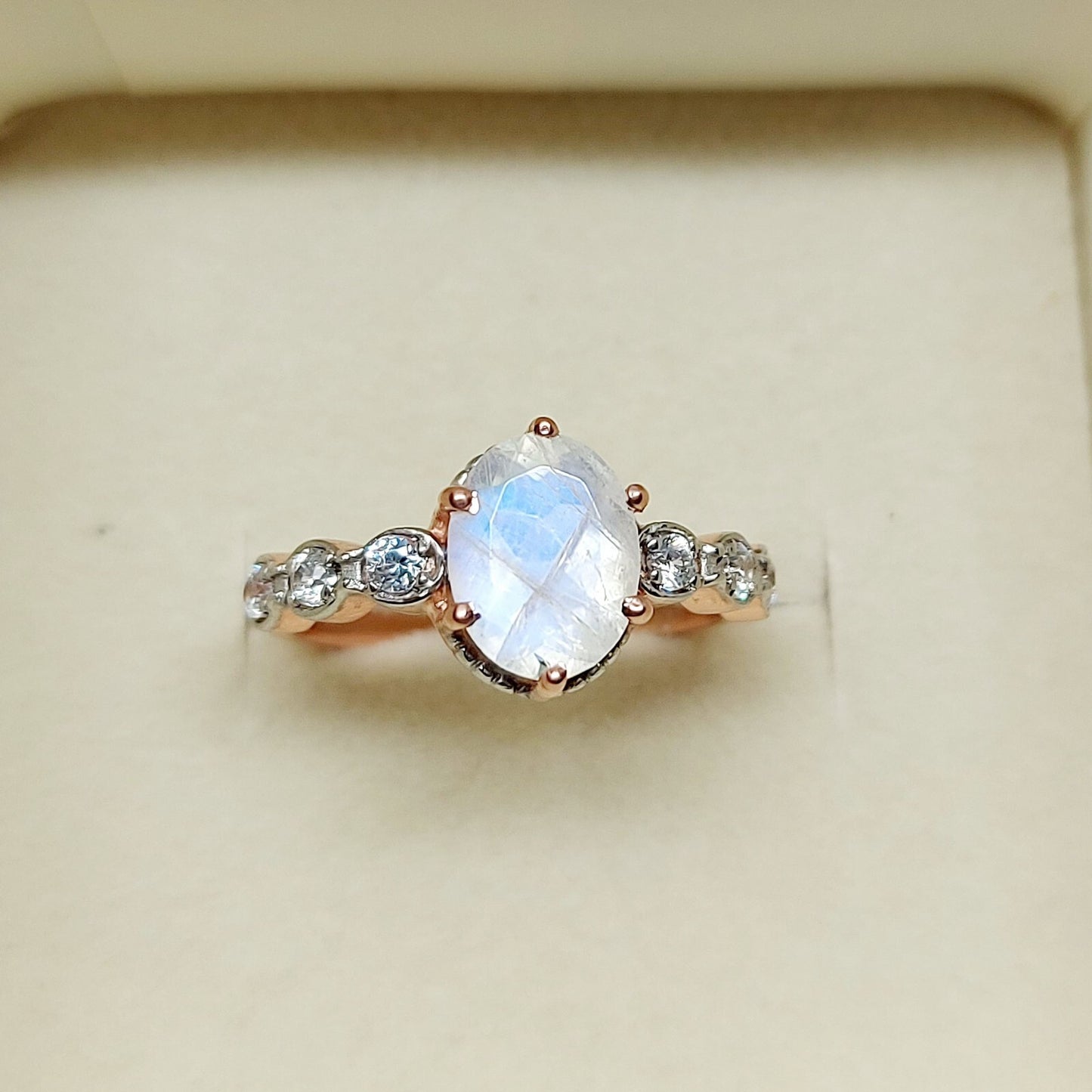 Natural Oval Cut Fire Moonstone Ring 925 Sterling Silver ArtDeco Engagement Ring