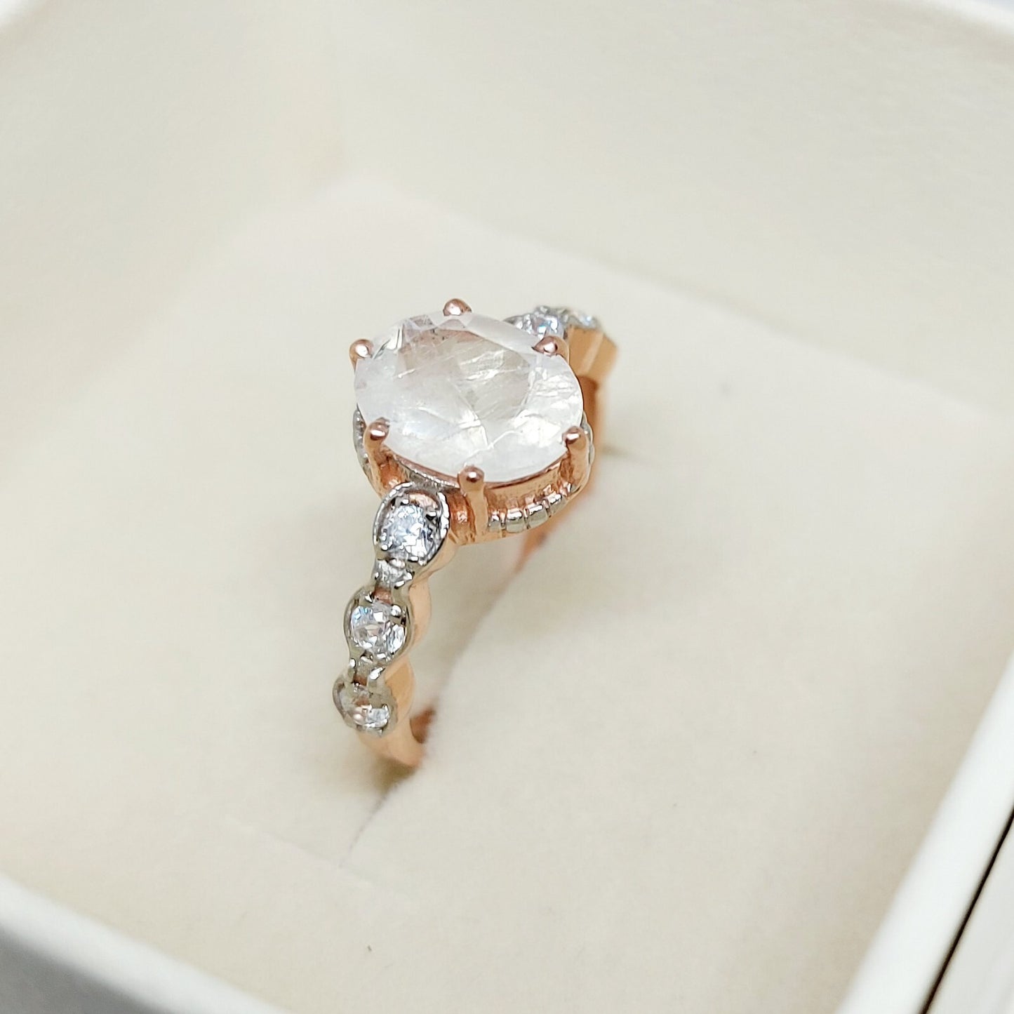Natural Oval Cut Fire Moonstone Ring 925 Sterling Silver ArtDeco Engagement Ring