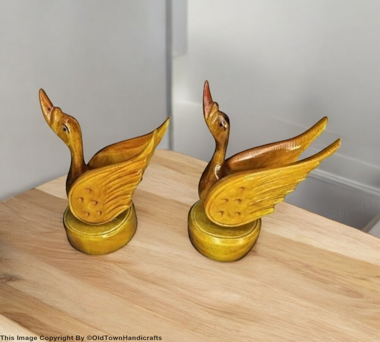 Handcrafted Duck Pair Wooden Decorative Duck Figurine Unique Home Office Gift