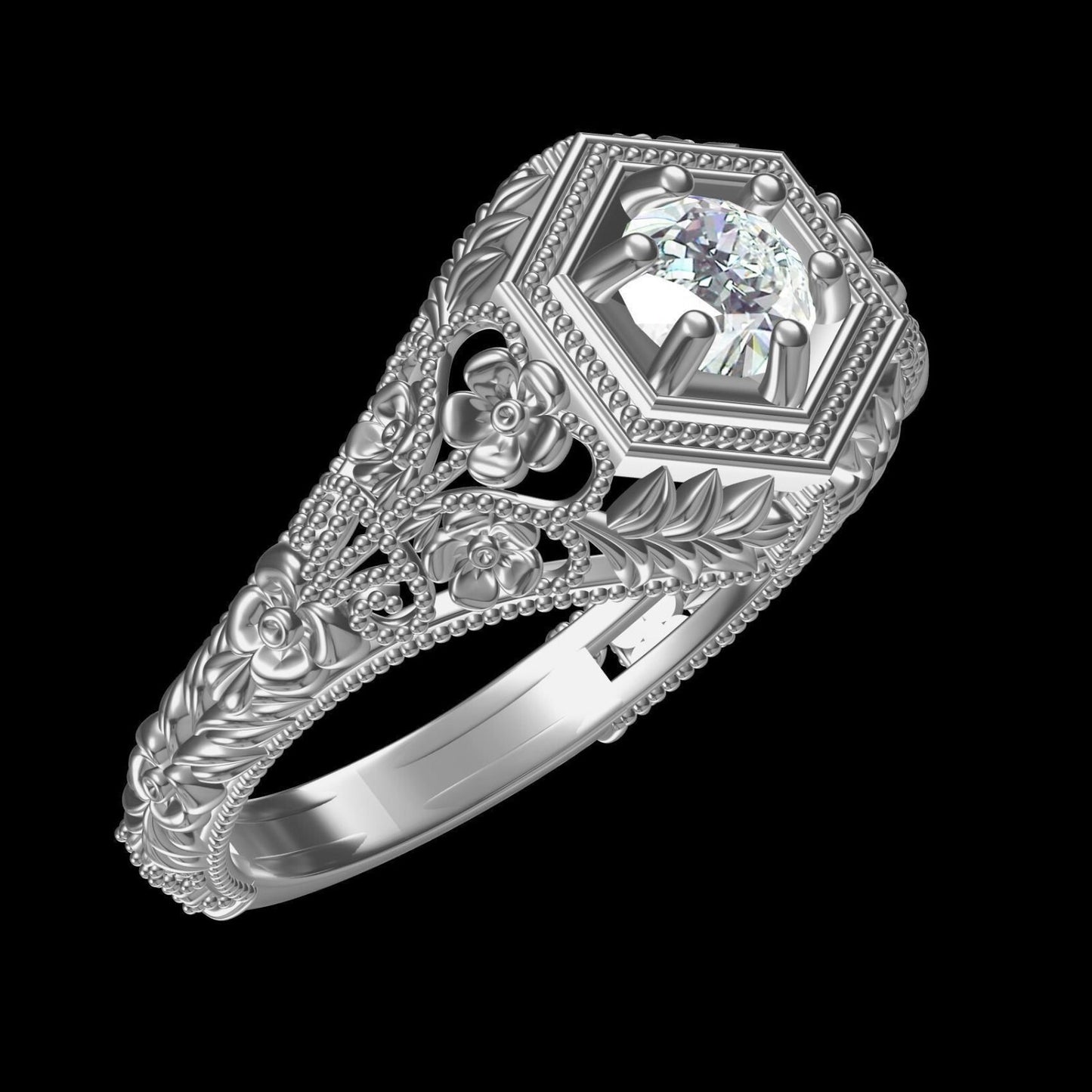 Art Deco Round Lab Created Solitaire Engagement Ring 925 Silver US5-15 Gift Ring