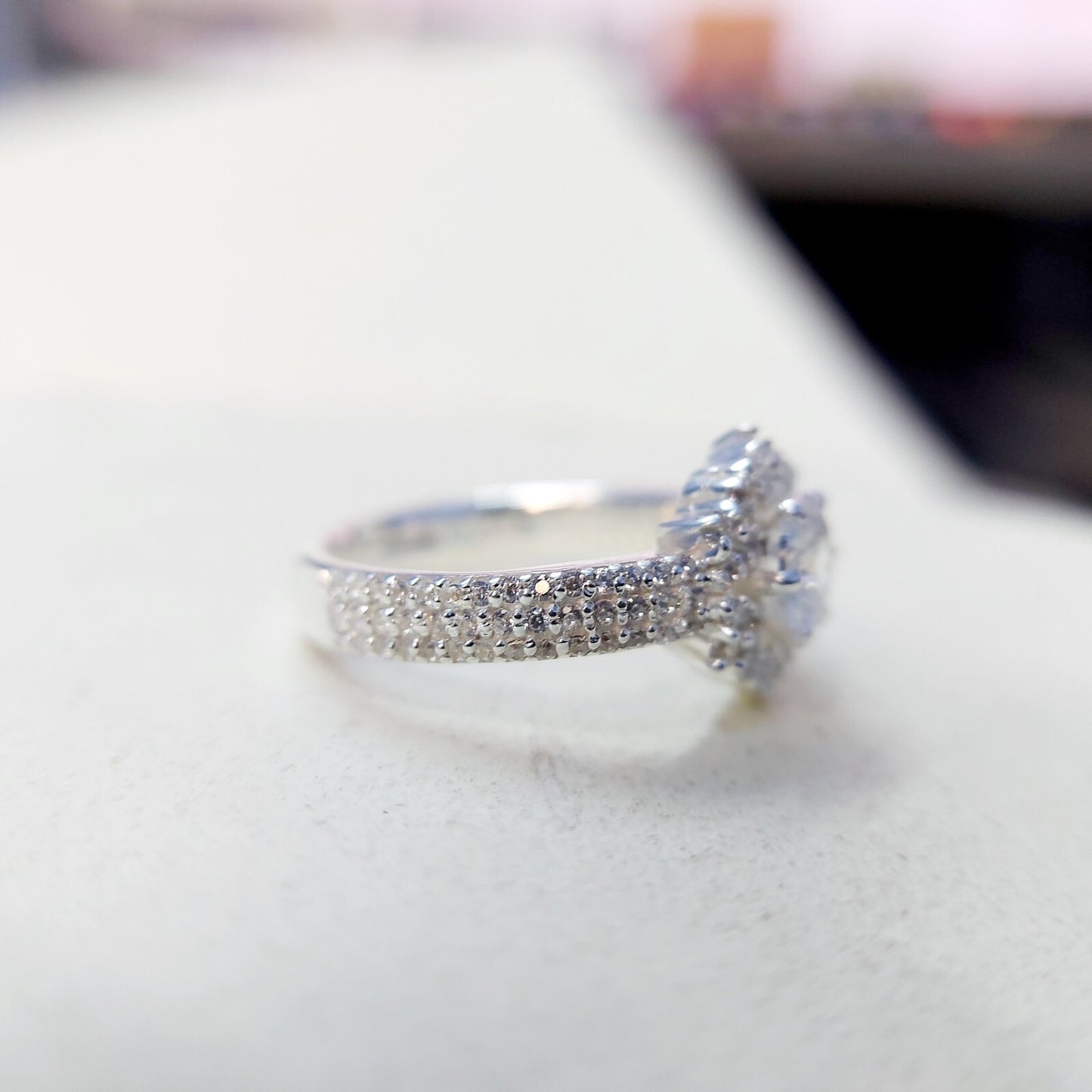 Halo Moissanite Flower Ring Lab Grown Silver Ring for Women Wedding Gift US5-15