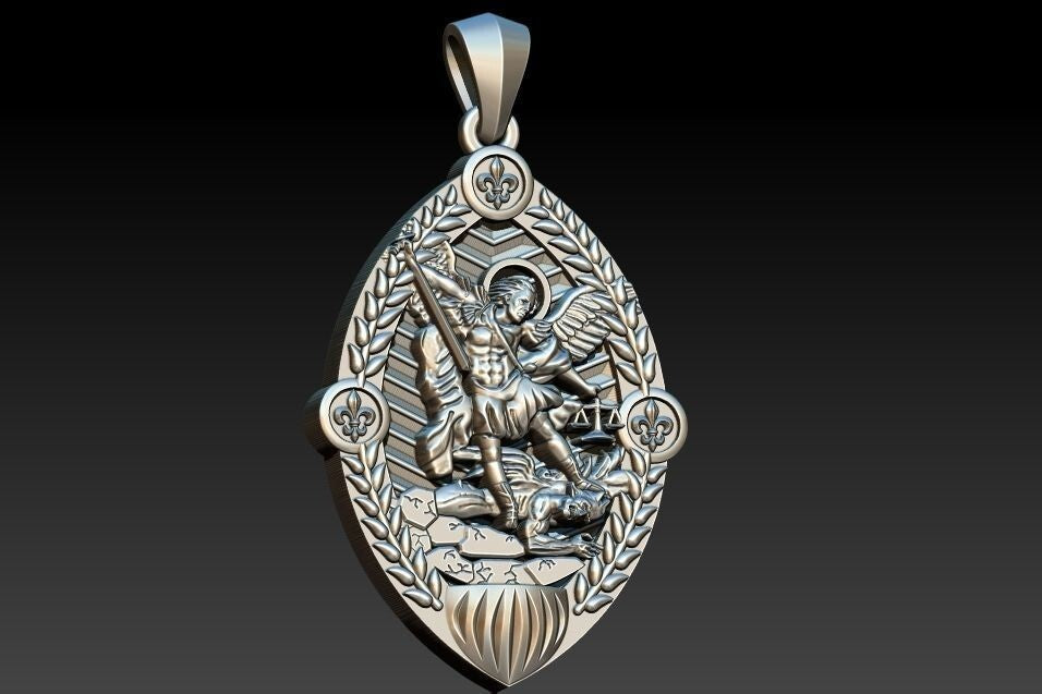 925 Silver San Miguel St Michael Archangel Gothic Charm Pendant Necklace For Men