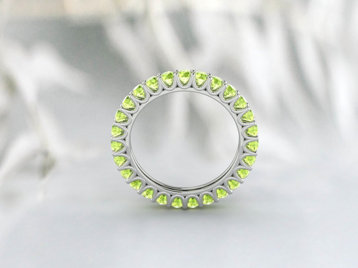 Natural Round Green Peridot Band Eternity Stacking Promise Fine Silver Band