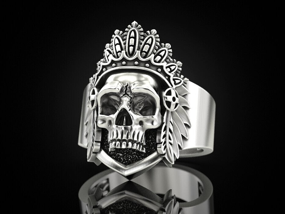 Silver Skull Wings Crown Ring Gothic Royal Biker Skull King Jewelry Ring US5~15