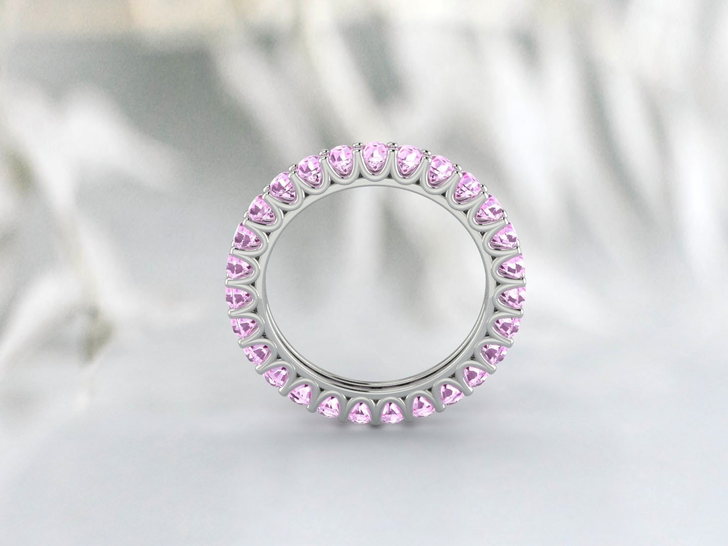 Natural Round Pink Sapphire Band Eternity Stacking Promise Fine Silver Band