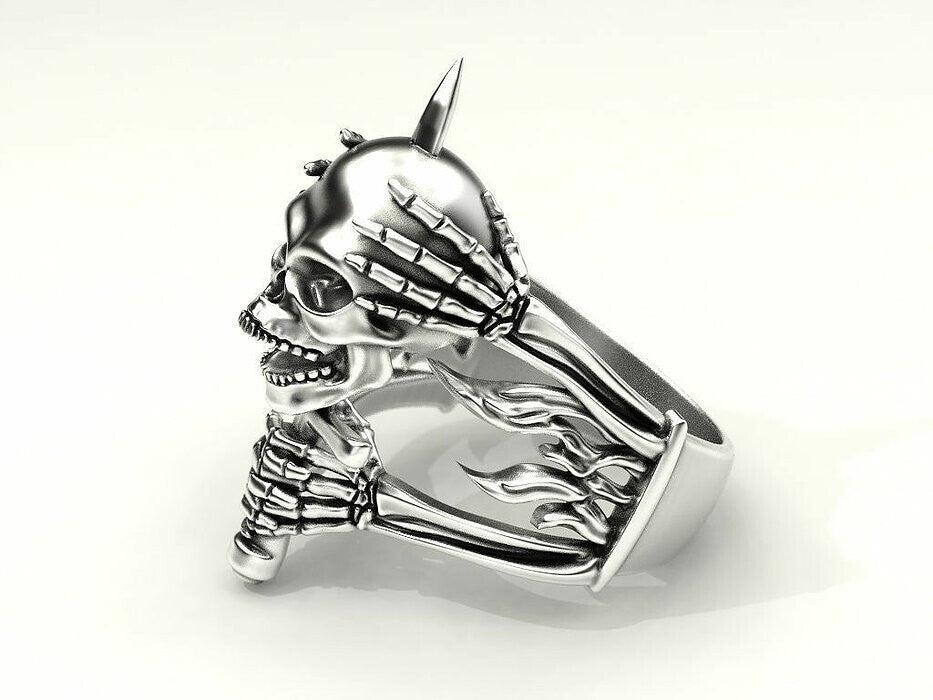 Silver Skull and Bone Biker Ring Gothic Men Women Gift Skull Ring US7-15