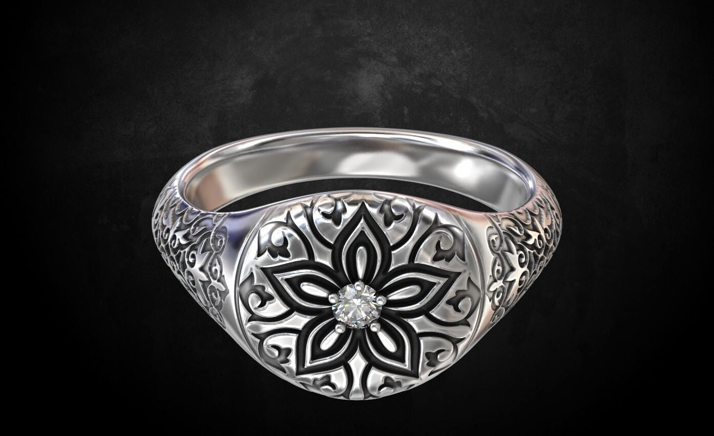 Vintage CZ Signet Ring 925 Silver Handmade Antique Style Gift for Men US5-15