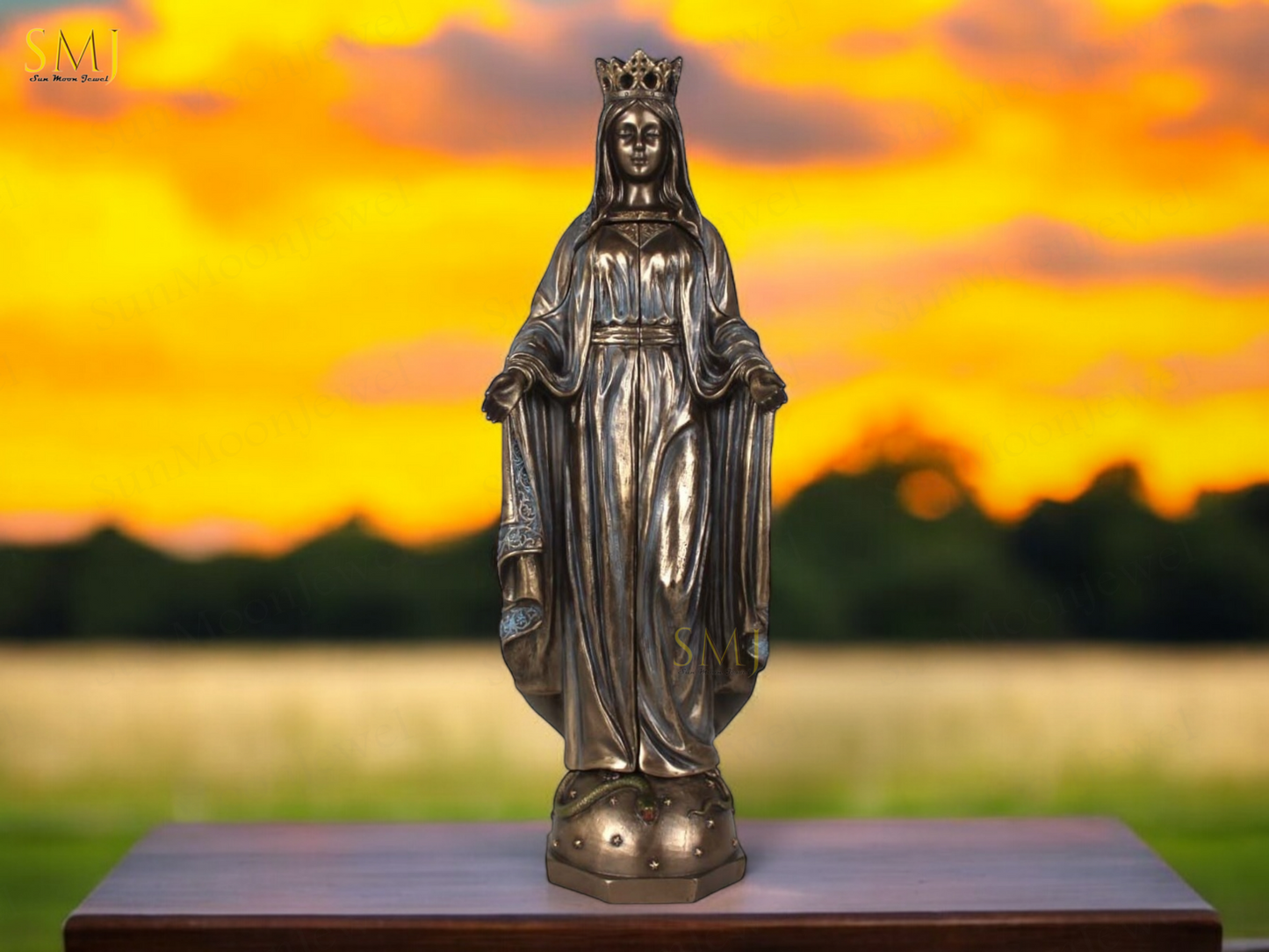 Saint Mary Statue with Church Handmade Virgin Mary Saint Home Decor Saint Mary