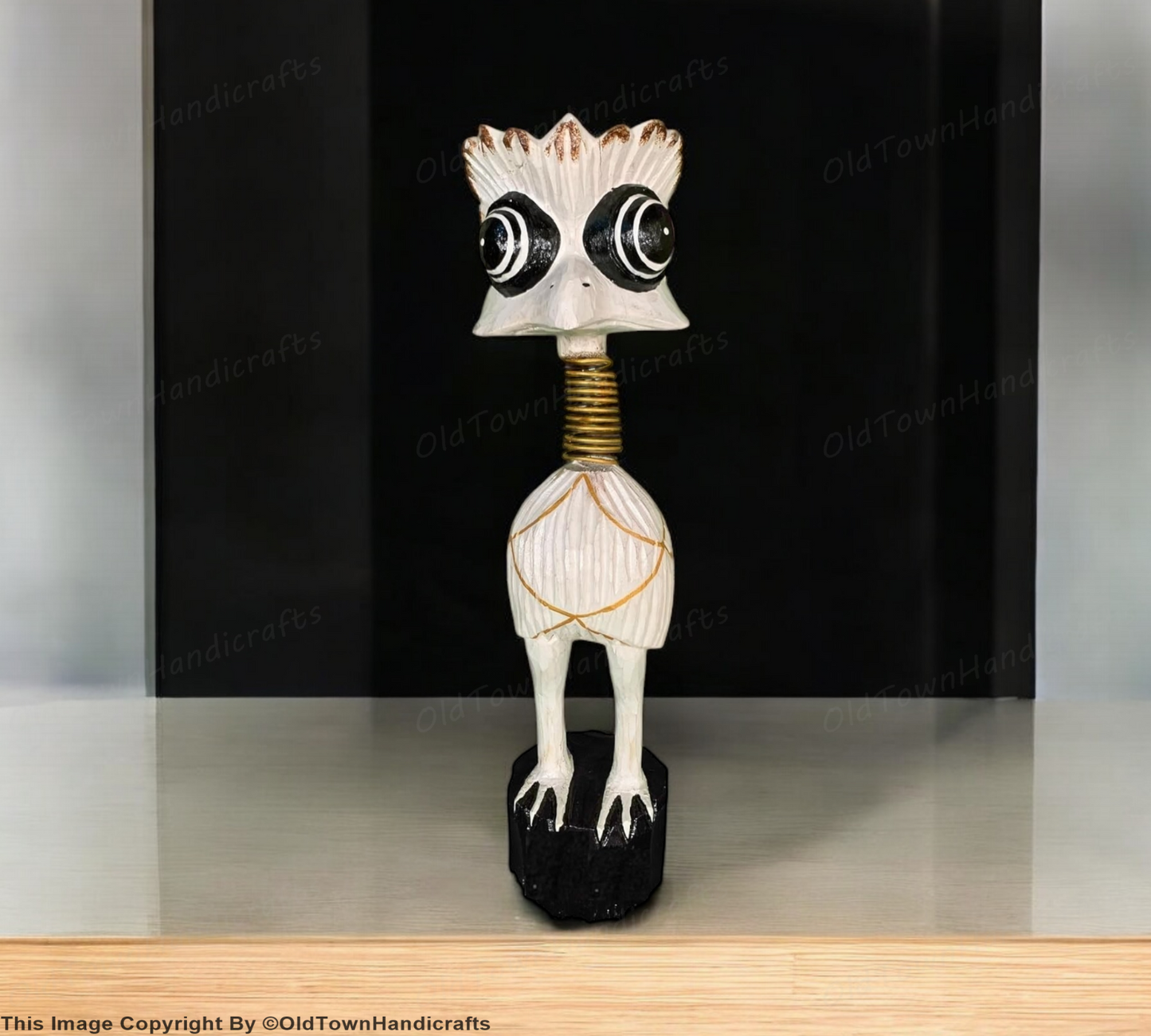 Wooden Ostrich Bird with Spring Neck Handcrafted Decorative Showpiece for Home