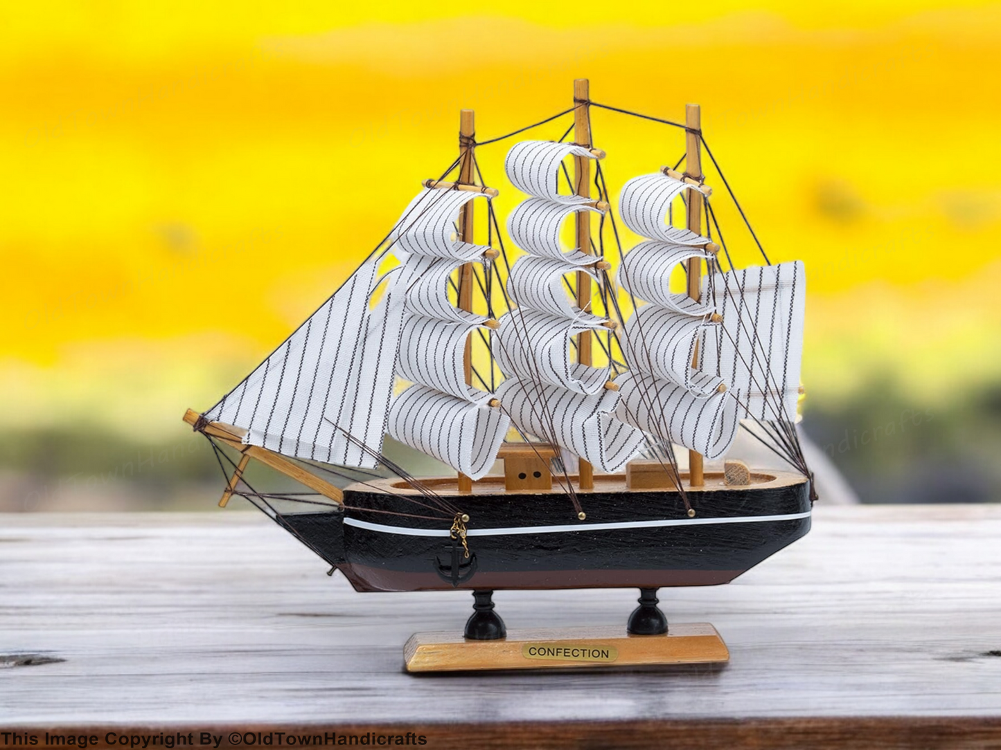 Handcrafted White Wooden Nautical Sailing Boat Ornament Decorative Marine Ship