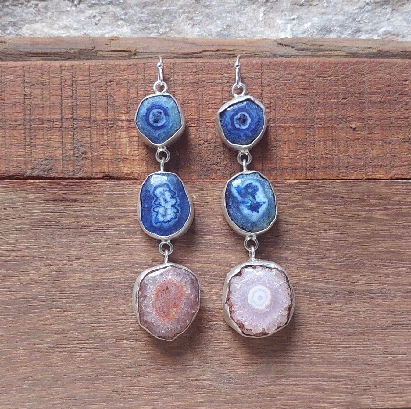 Natural Blue And Pink Solar Quartz 925 Sterling Silver Handmade Earring For Her