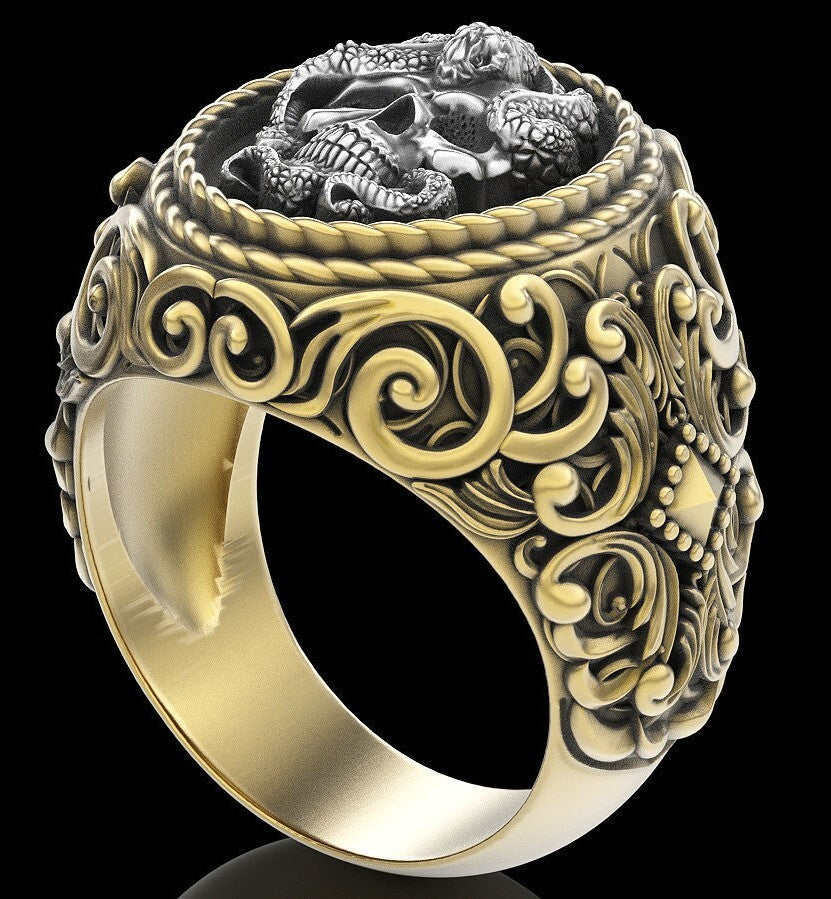 Skull Snake Ring 925 Sterling Silver Gothic Handmade Biker Style Unisex US5~ 15
