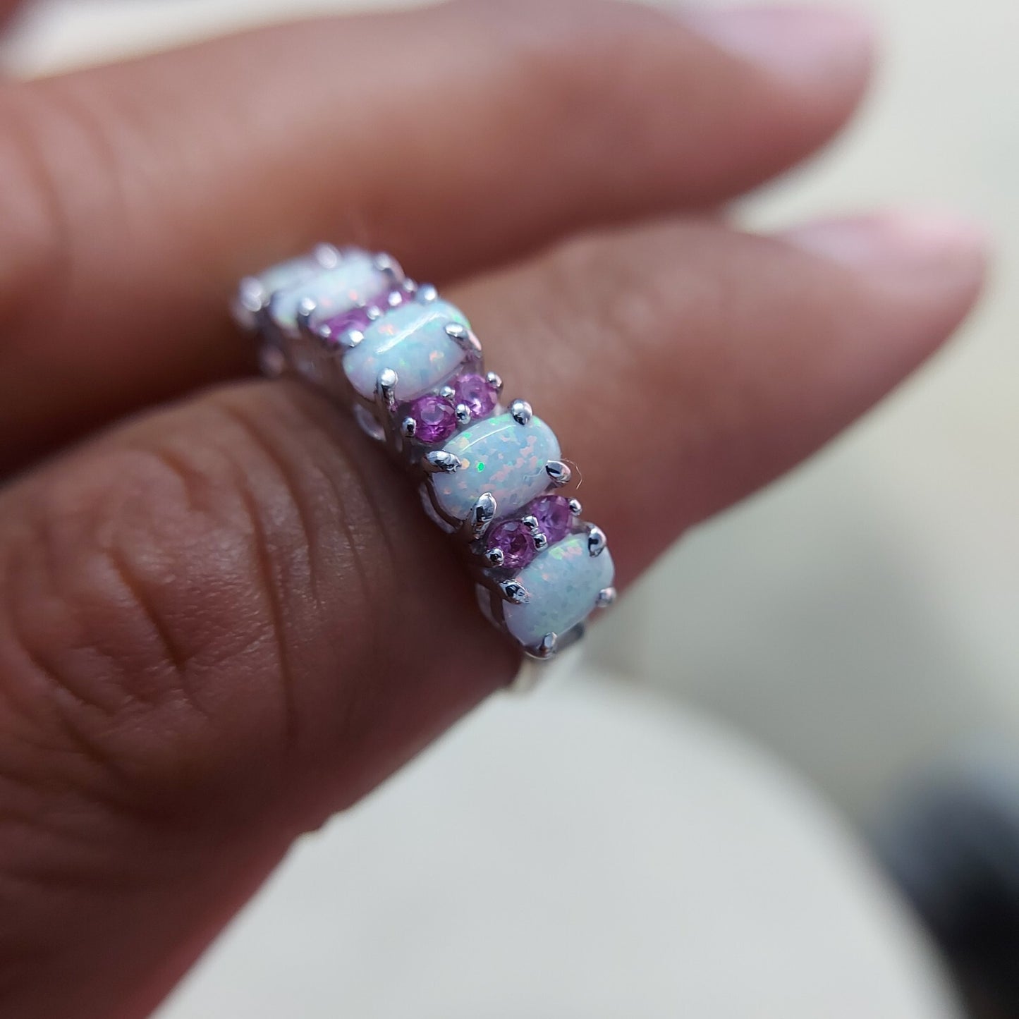 Eternity Opal Ruby Ring Silver Fire Opal Handmade Engagement Gift Ring Us5~15