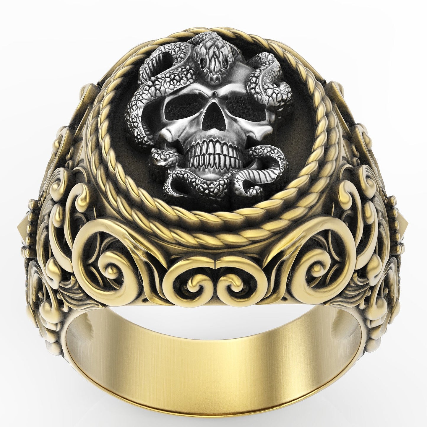 Skull Snake Ring 925 Sterling Silver Gothic Handmade Biker Style Unisex US5~ 15