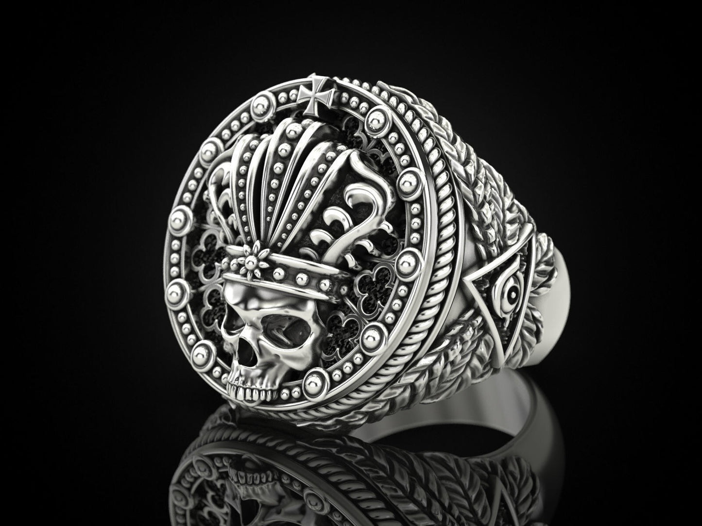 Mens Biker Gothic Skull Crown Ring 925 Sterling Silver Punk King Jewelry US5~ 15