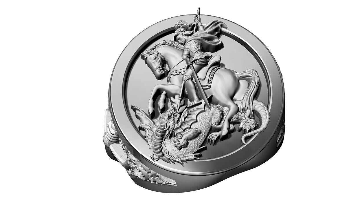 Saint George Cross Dragon Ring 925 Silver Signet Ring US5~15 Gift For Men Women