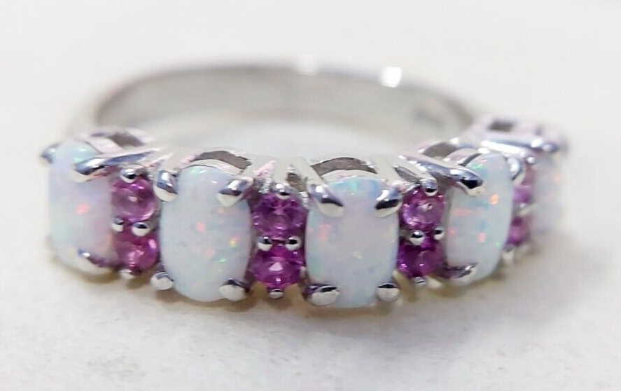 Eternity Opal Ruby Ring Silver Fire Opal Handmade Engagement Gift Ring Us5~15