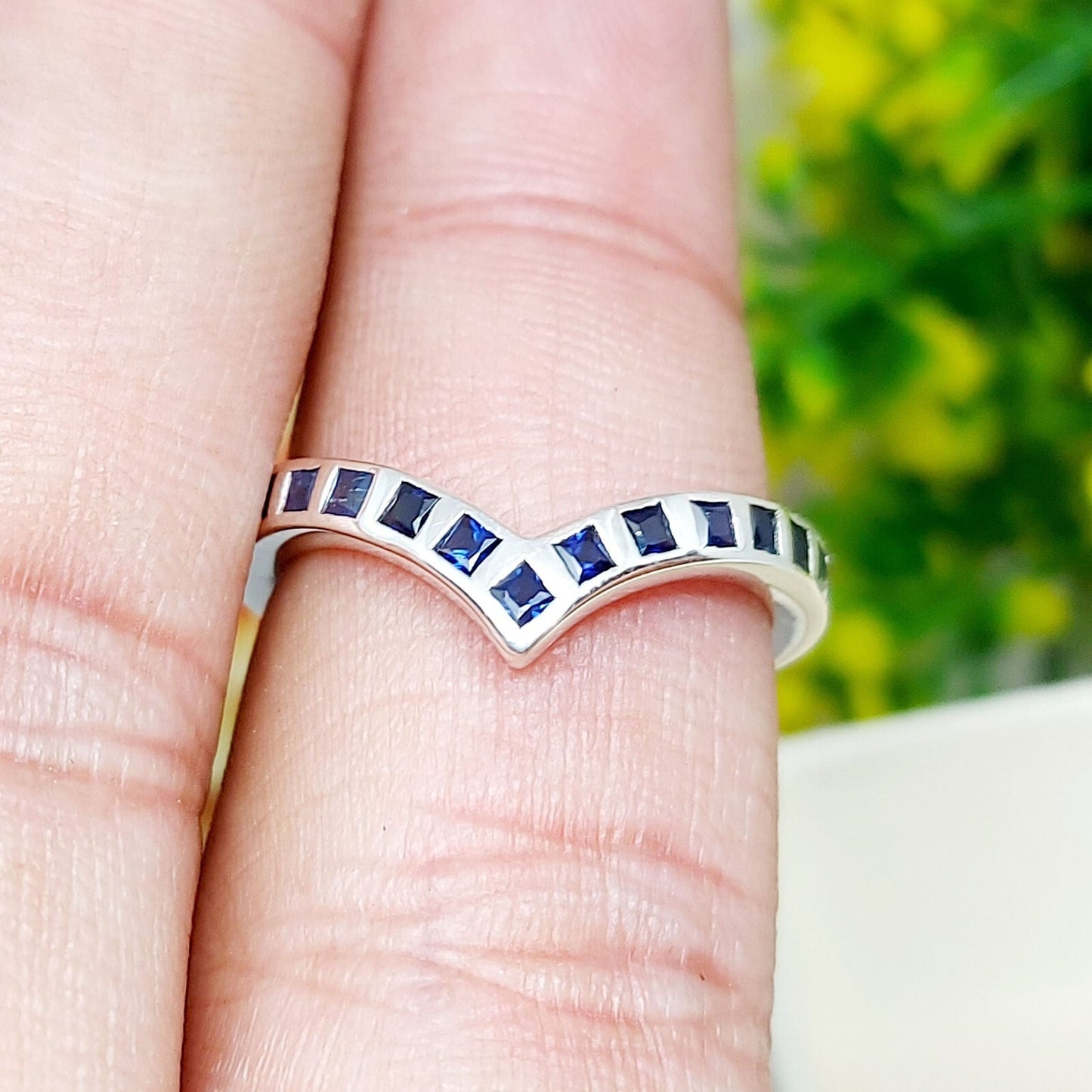 Princess Cut Blue Sapphire Curved Band 925 Sterling Silver Lab Created Ring Band