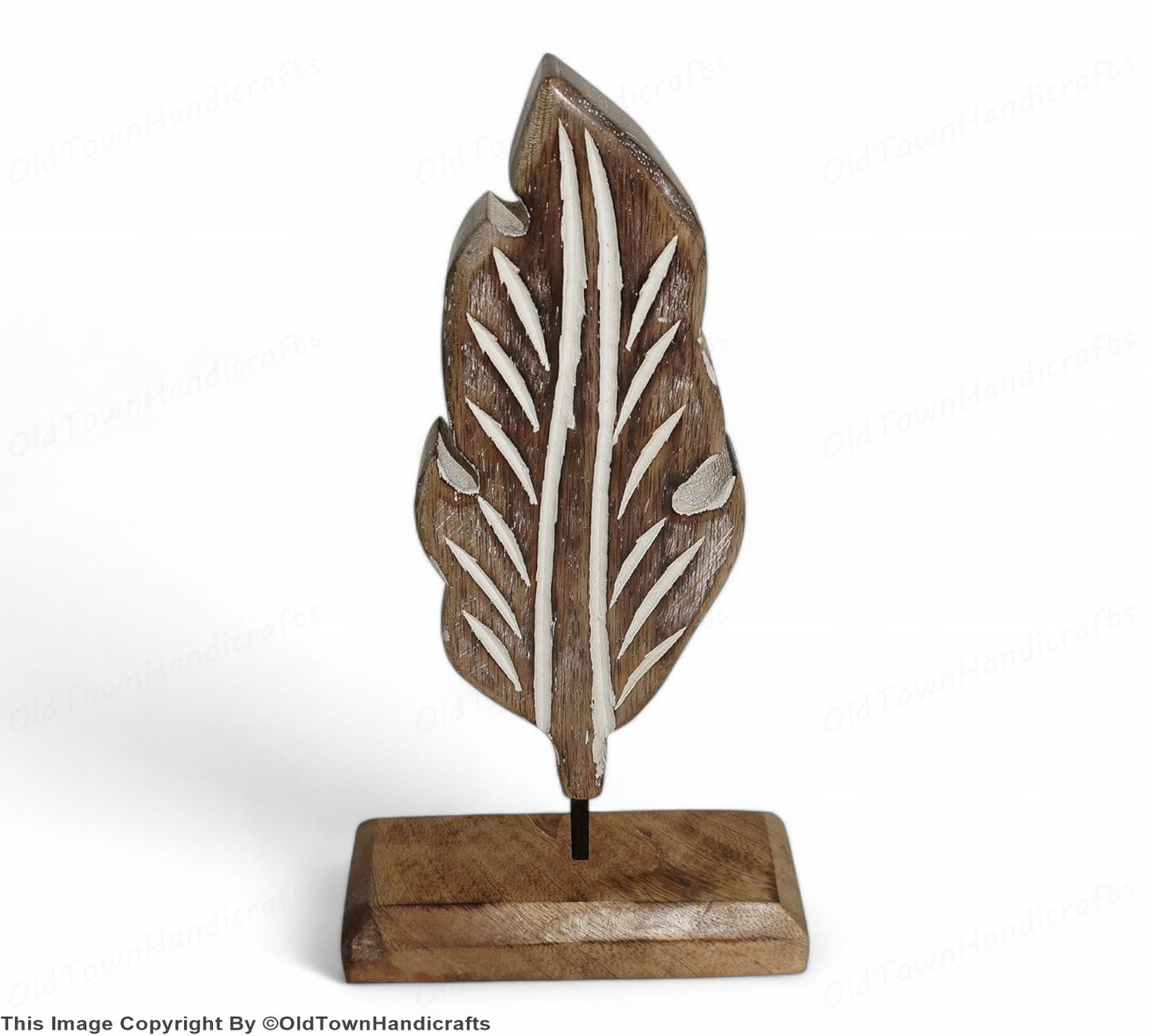 Handcrafted Wooden & Iron Leaf Holder Whitewash Natural Home Office Decorative