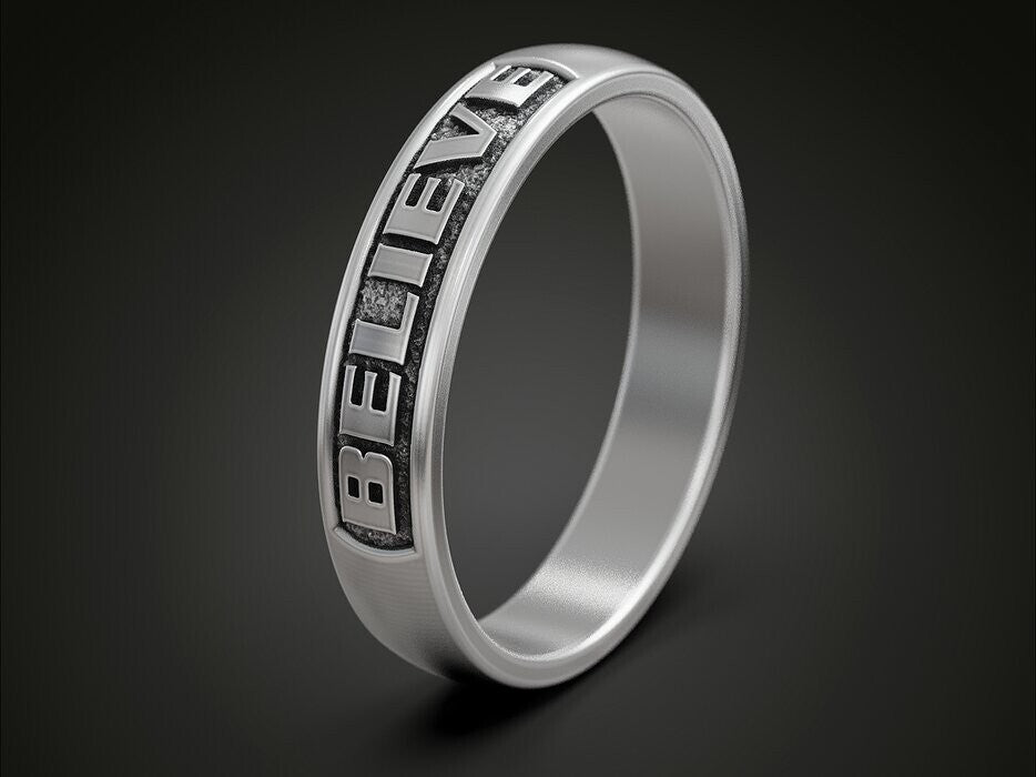 Silver Believe Band US7~15 Handmade Ring Women Men Jewelry Gift Believe Ring