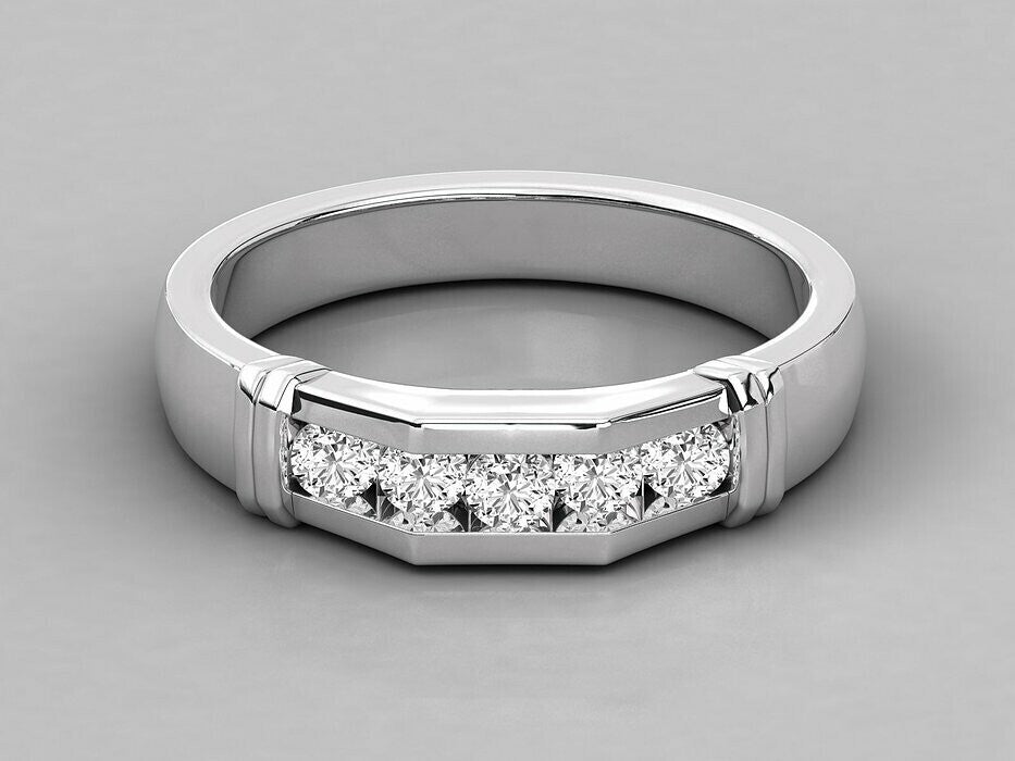 925 Silver CZ Channel Set Eternity Band Ring Men Round Cut Wedding Ring US5-15