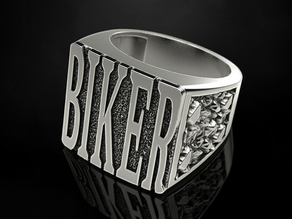 925 Silver Gothic Biker Ring Punk Number Signet Ring US5~15 Cool Gift for Him