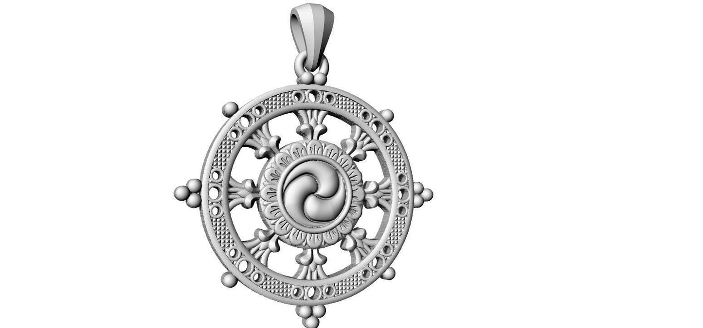 Silver Ship Helm Wheel Charm Pendant Nautical Necklace Handmade Gift Men Women