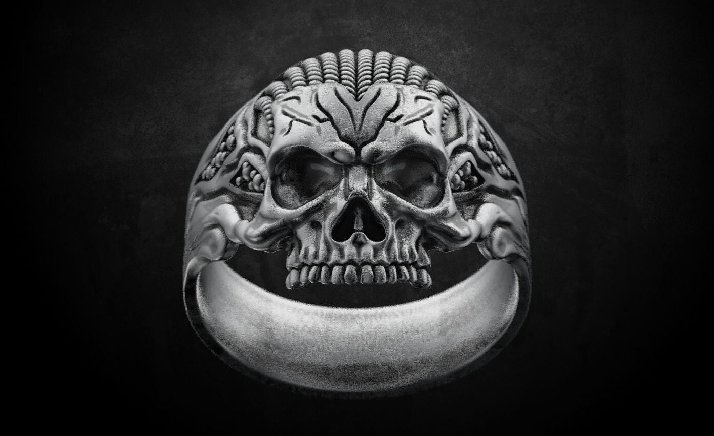 Vintage Silver Skull Rope Biker Gothic Ring US5~15 Bold Punk Retro Biker Ring