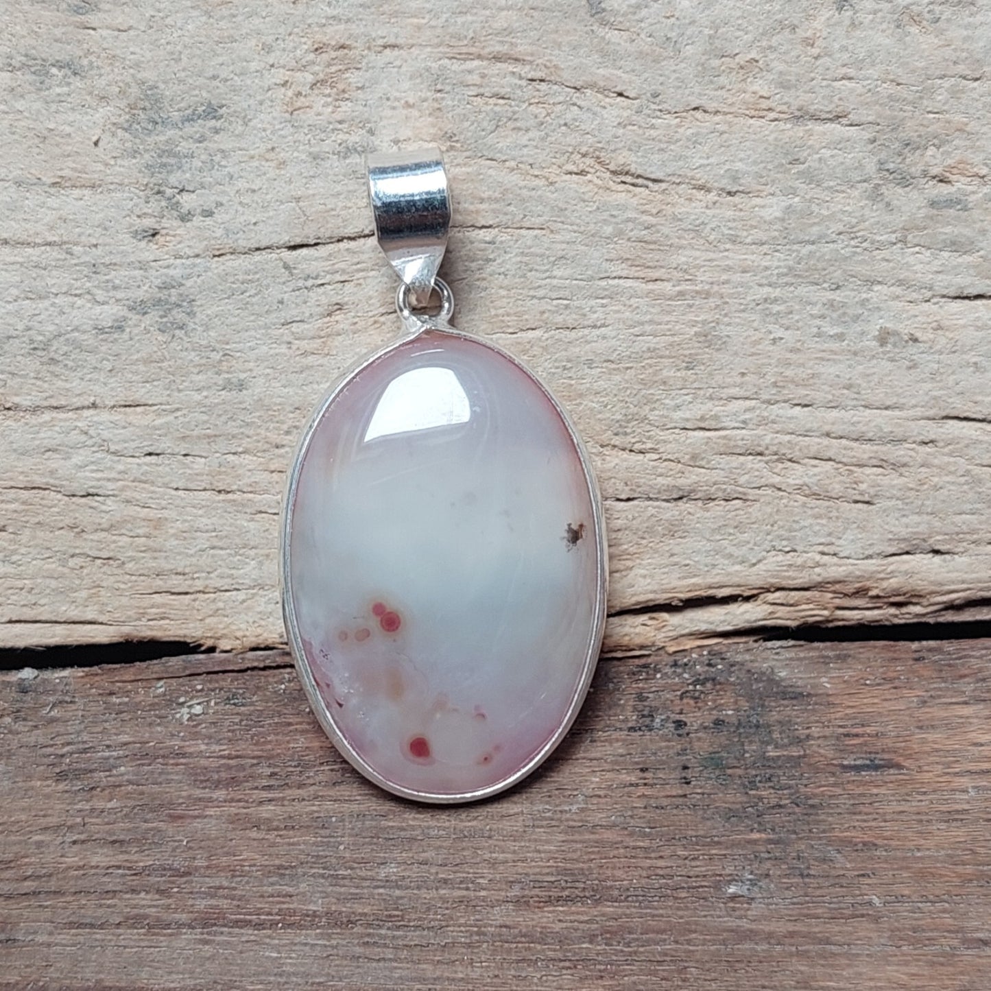 Oval Light Pink Agate Slice Pendant Necklace 925 Sterling Silver Pendant For Her