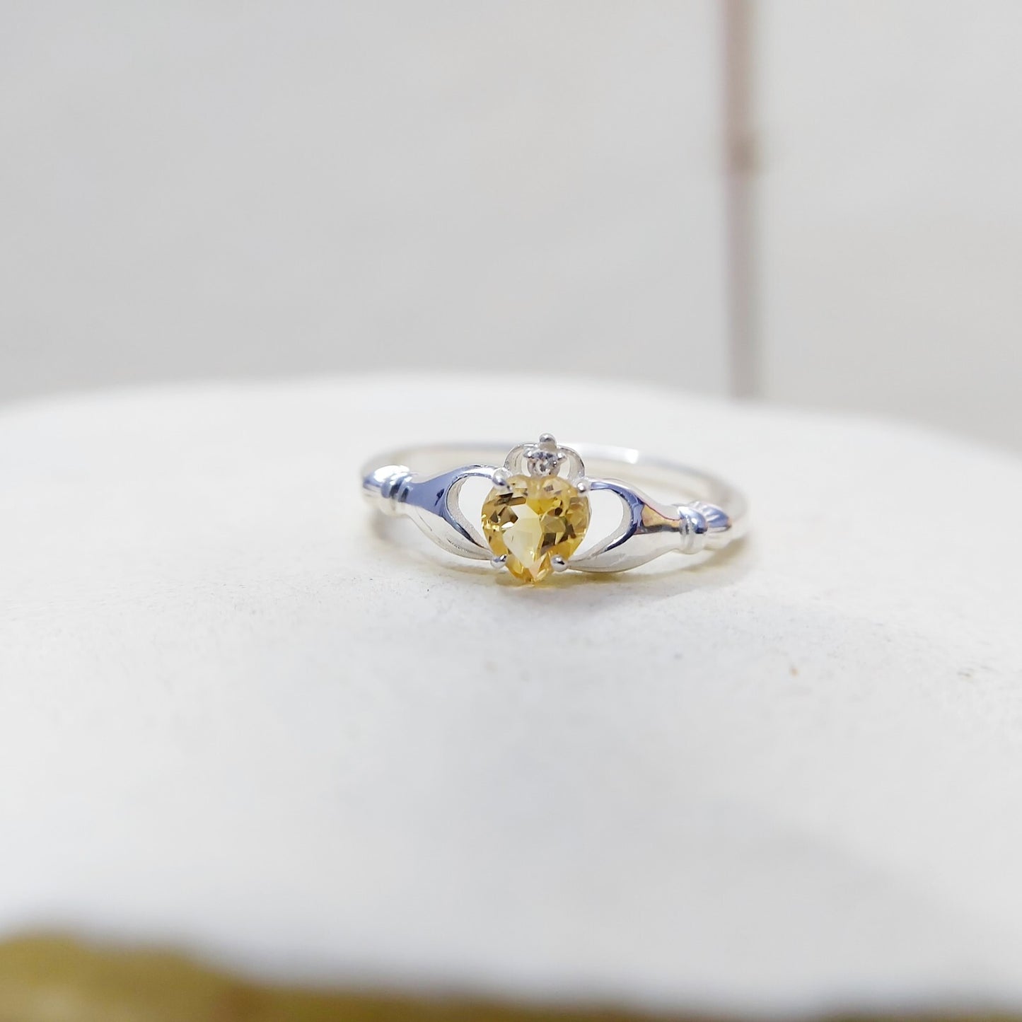 Claddagh Heart Citrine Ring Simulated Birthstone Women Silver Ring Gift Us5~ 15
